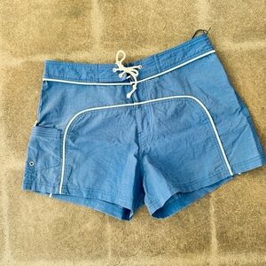 Blue Retro Vintage Shorts with White Trim
